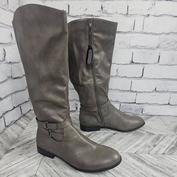 Style & Co Womens 7.5 WC Gray Knee-High Boots With Strap Wide Calf Fall Winter - Picture 1 of 16